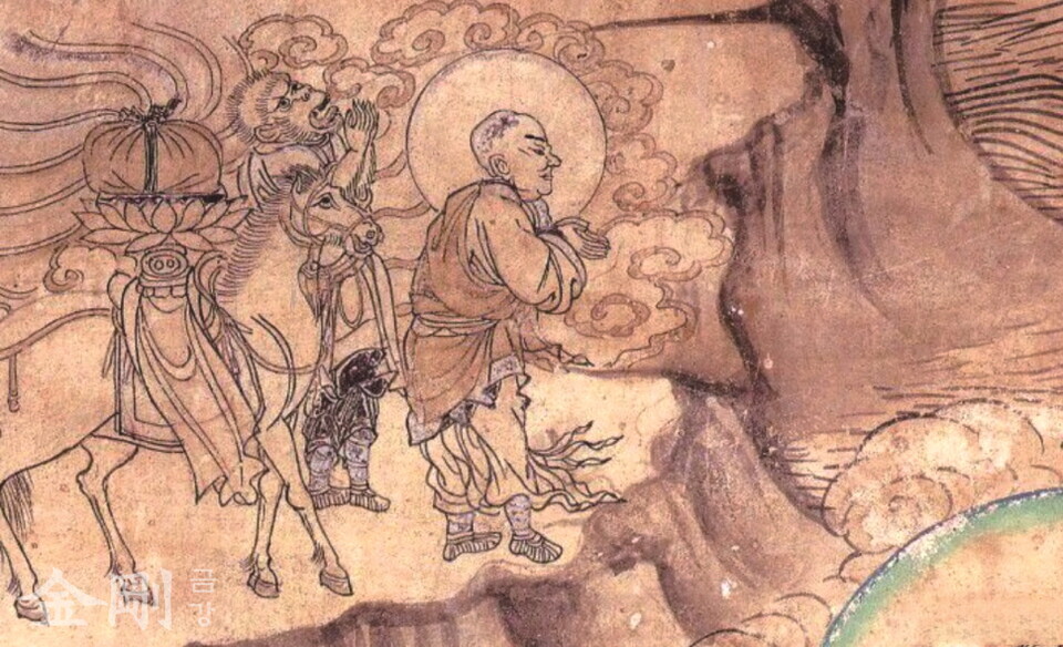 서하의 벽화 중 ‘당승취경도(唐僧取经图)’. 원숭이 형상을 하고 있는데, 후대 손오공의 모태로 여겨진다. 