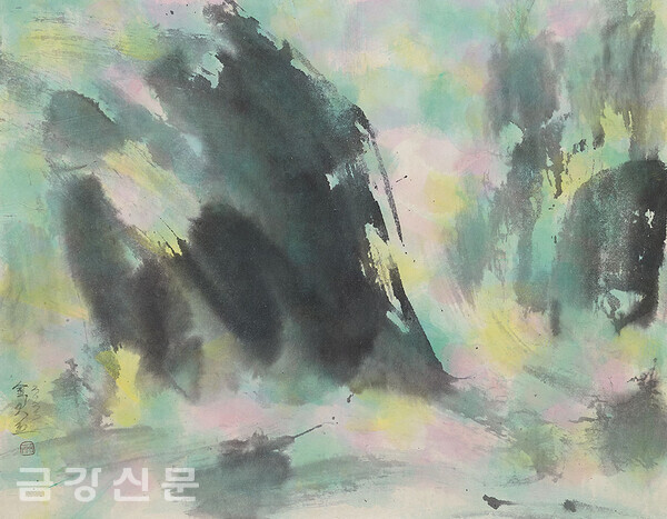  김대열 作 '수류화개(水流花開)' 한지에 수묵채색(79×88).